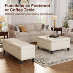 FiveWillowise 51 Inch Storage Ottoman Bench,Large End of Bed Storage Bench | Faux Leather Ottoman with Storage,30 Gallons,Upholstered,with Nailhead Trim,Legs,for Bedroom,Living Room,Entryway,Cream White