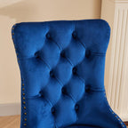 Velvet Dining Chairs Set of 2,Fabric Upholstered Side Chairs with Lion Head Ring Pull & Bronze Nailhead Trim,Luxury Side Chair with Golden Wood Legs for Kitchen (Velvet Blue, Set of 2)
