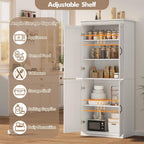 IDEALHOUSE Pantry Cabinet, White 4-Door with Adjustable Shelves, 70" H | Freestanding Cupboard with 5 Interior Compartments, Dining Room, Kitchen, Bathroom, Living Room