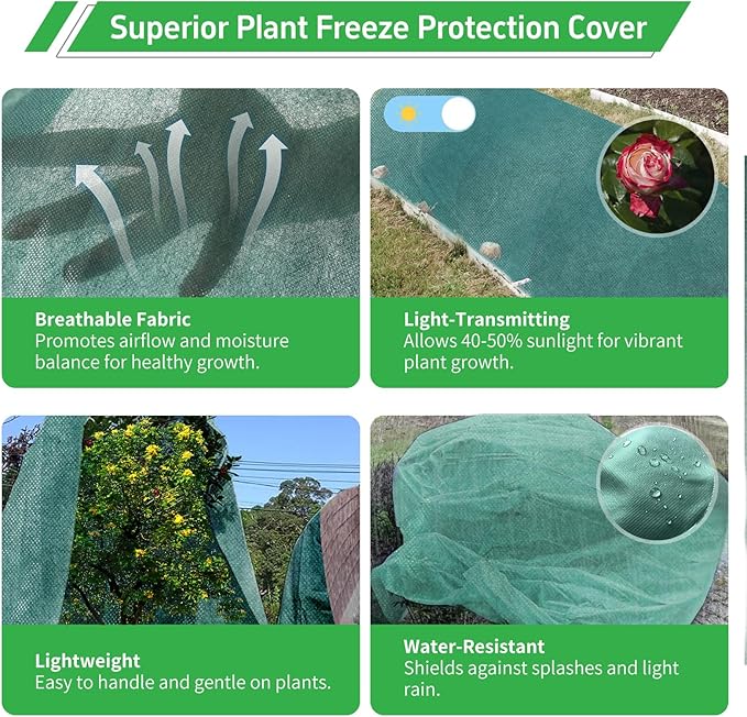 Plant Covers Freeze Protection, 10x50ft Green Frost Blanket for Winter, 1.23 oz/yd² Fabric, Premium Frost Protection Cover, Breathable Garden Row Covers for Outdoor Plants