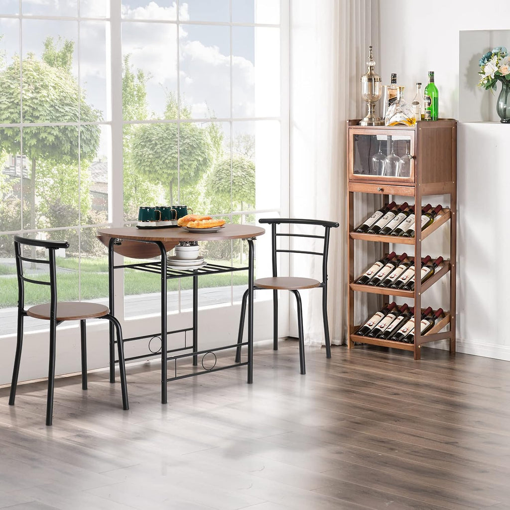 VINGLI 31.5" Drop Leaf Dining Table Set for 2, 3 Pieces Dining Table with Chair for Small Space, Small Kitchen Extendable Folding Dining Table for Dining Room，Home, Apartment, Saving Places, Walnut