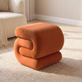 FOXHUNTER S Shape Modern Pouf Ottoman Vanity Stool, Velvet Orange | Footstool with Sponge Filling, No Assembly Required, Soft Shoe Stool, for Makeup Room Living Room Bedroom Entrance