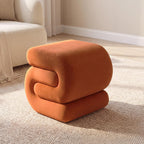 FOXHUNTER S Shape Modern Pouf Ottoman Vanity Stool, Velvet Orange | Footstool with Sponge Filling, No Assembly Required, Soft Shoe Stool, for Makeup Room Living Room Bedroom Entrance