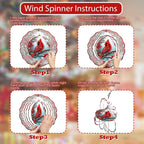 3D Cardinal Bird Wind Spinner 10 Inch Stainless Steel Metal Art Kinetic Sculpture Red Bird Hanging Ornament for Garden, Yard, Patio, and Home Décor Christmas Decor