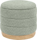 Round Storage Ottoman with Reversible Tray Lid, Folding Chenille Fabric Footrest with Hidden Storage, 15.4" Footstool for Small Spaces Living Room Bedroom, Wood Grain Base, Sage Green