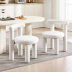 Sherpa Dining Chairs Set of 2, Comfy Boucle Fabric Dining Chairs, Upholstered Modern Kitchen Chairs with Backrest, Armless Accent Side Chair for Bedroom/Living Room, White