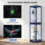 Glass Display Cabinet with Doors, 65" Tall 4-Tier Curio Display Case with 3 Color Lights and Human Body Sensor, Bookcase for Collectibles, Black