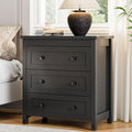 Xixini Farmhouse Nightstand with 3 Storage Drawers, 27.55" Wide Wood Bedside Table, Modern Side Table with Metal Handle, End Table for Bedroom, Black