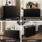 Rophefx Fluted Sideboard Cabinet, Buffet Cabinet with Storage, Credenza Storage Cabinets with Adjustable Shelf, Wood Entryway Cabinets with Pop-up Doors for Living Room, Entryway, Hallway, Black