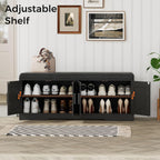 Homleke Shoe Storage Bench, 4 Doors & Thickened Padded Seat Cushion | 2-Tier Shoe Bench, Entryway Bench, Adjustable Shelf, 13.8" D x 45.3" W x 18.5" H, for Living Room, Bedroom, Black