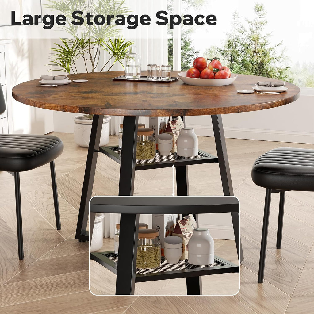 47 Inch Round Dining Table for 4-6 People,Modern Circle Dining Room Table Kitchen Table with Metal Legs for Dining Room,Kitchen,Vintage(Table Only)
