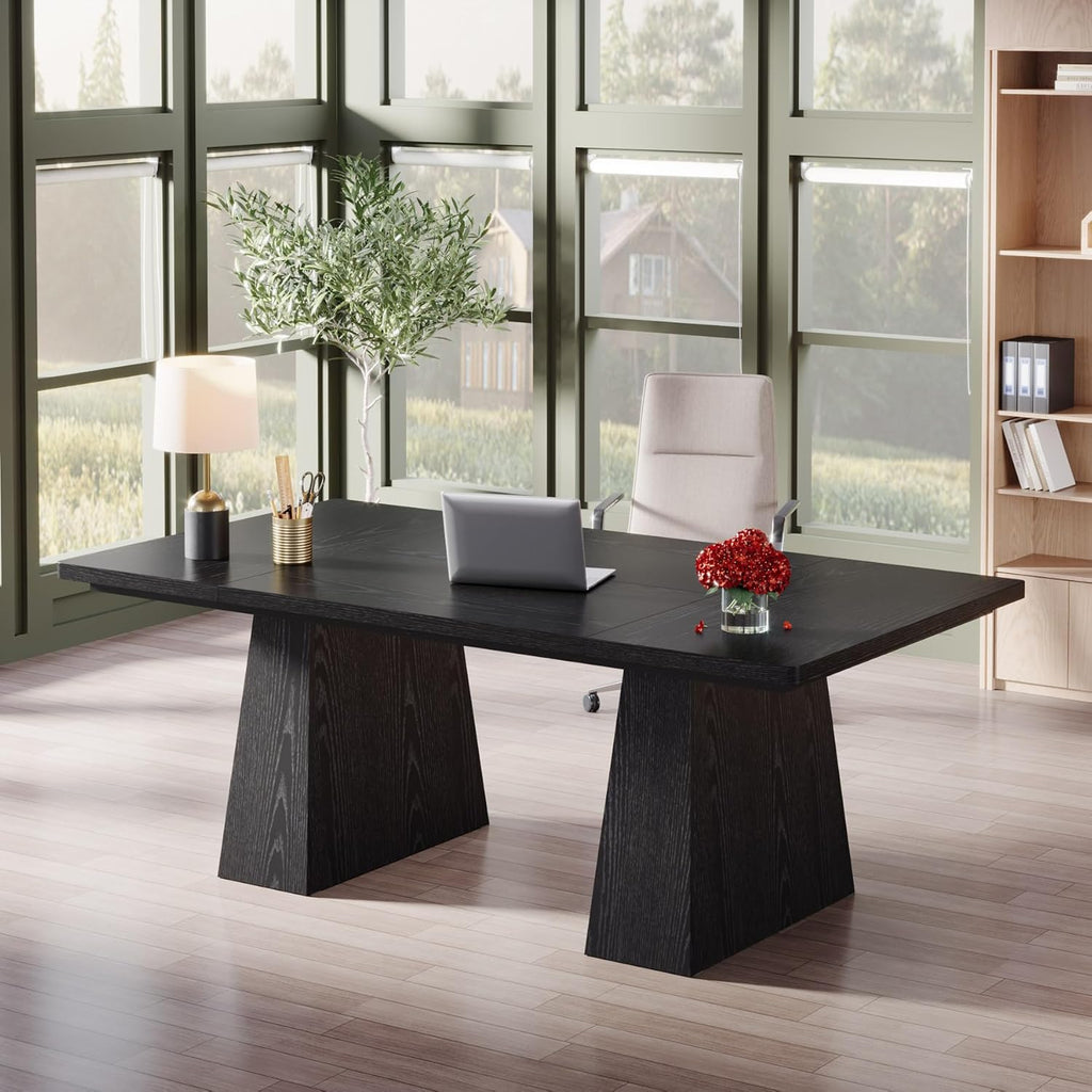 Tribesigns 63-Inch Executive Desk, Large Office Computer Desk with Double Pedestal, Modern Workstations Writing Table Conference Table Business Furniture for Home Office, Black