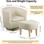 DAZONE Beige Swivel Accent Chair with Ottoman, Comfy Barrel Armchair for Small Spaces, 360° Modern Fabric Lounge Chair for Living Room, Bedroom, Reading Nook, Home Office