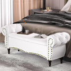 ZZW Storage Ottoman Bench, 51" Upholstered Bench & Ottoman with Safety Hinge, Tufted Bed Bench with Rolled Arm and Nailhead Trim, End of Bed Storage Bench for Bedroom, Living Room, Entryway White