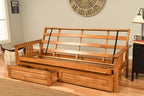 Kodiak Furniture Monterey Queen-size Futon, Storage Drawers, Butternut Finish with Suede Gray Mattress