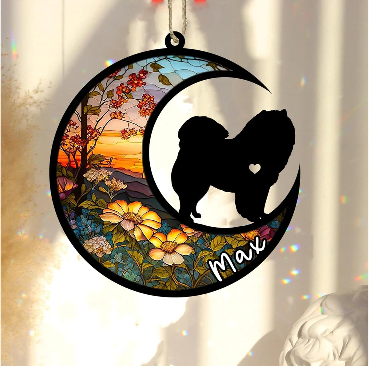 Personalized Dog Memorial, Custom Name Chow Chow Dog Christmas Ornament with Name, Custom Breeds, Pet Loss Light Catcher, Gifts for Lovers Loss of Pet Sympathy on Mothers Day Christmas