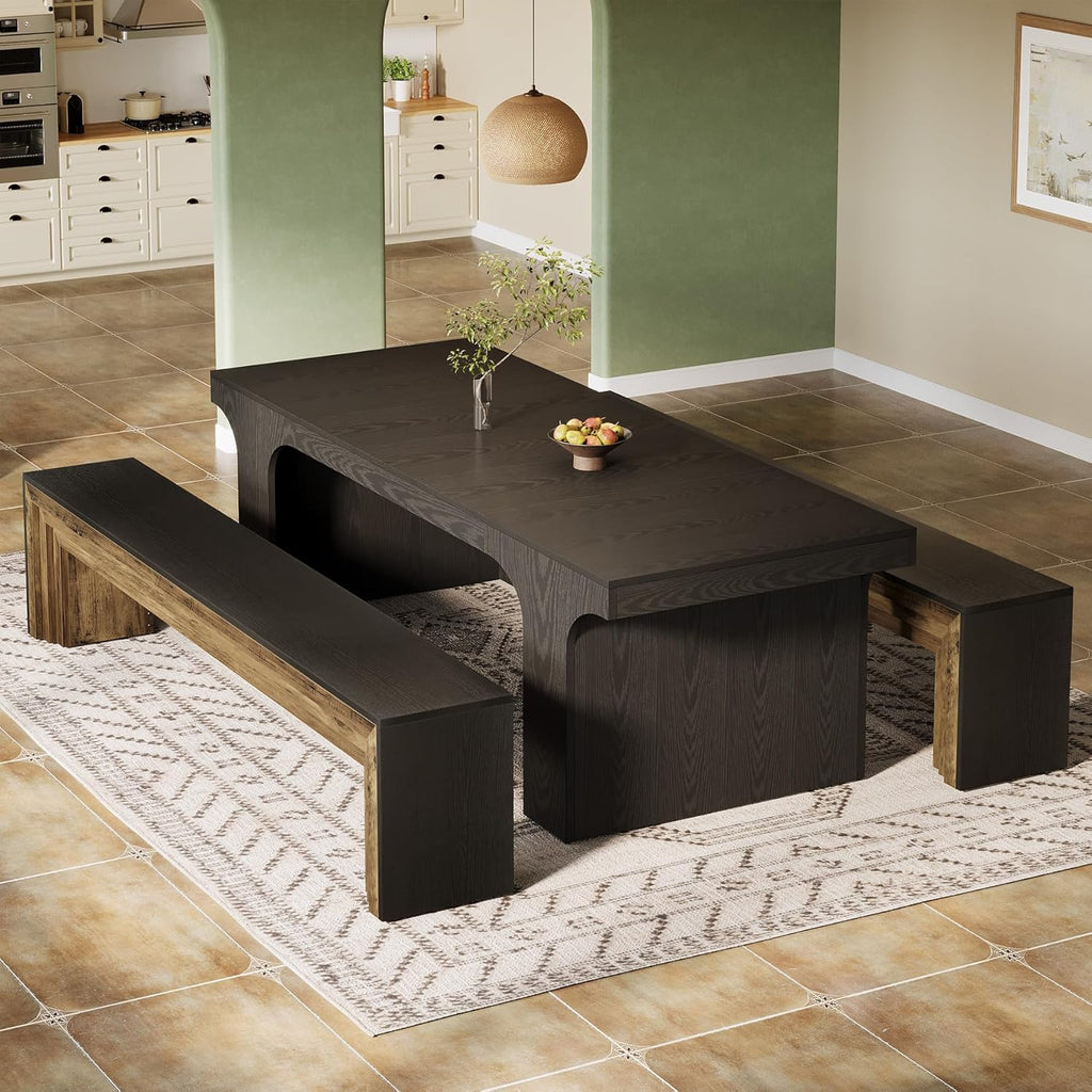 Tribesigns 70.9-Inch Extra Long Dining Bench, Farmhouse Wooden Kitchen Bench Seating for Table, Dining Room, Entryway, Living Room, Bedroom, Black & Brown