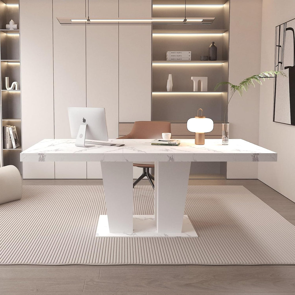SSLine Rectangular Extendable Dining Table 63"-78.7" Large Conference Meeting Table for 4 6 8 People Modern Expandable Kitchen Tables for Home Office Computer Table