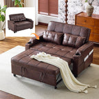 VINGLI Rustic Futon Sofa Bed Convertible Loveseat Sleeper Sofa Couch, Pullout Sofa Fold Out Couch Bed with USB Ports, Cup Holders, Armrest for Living Room, Bedroom Apartment Room