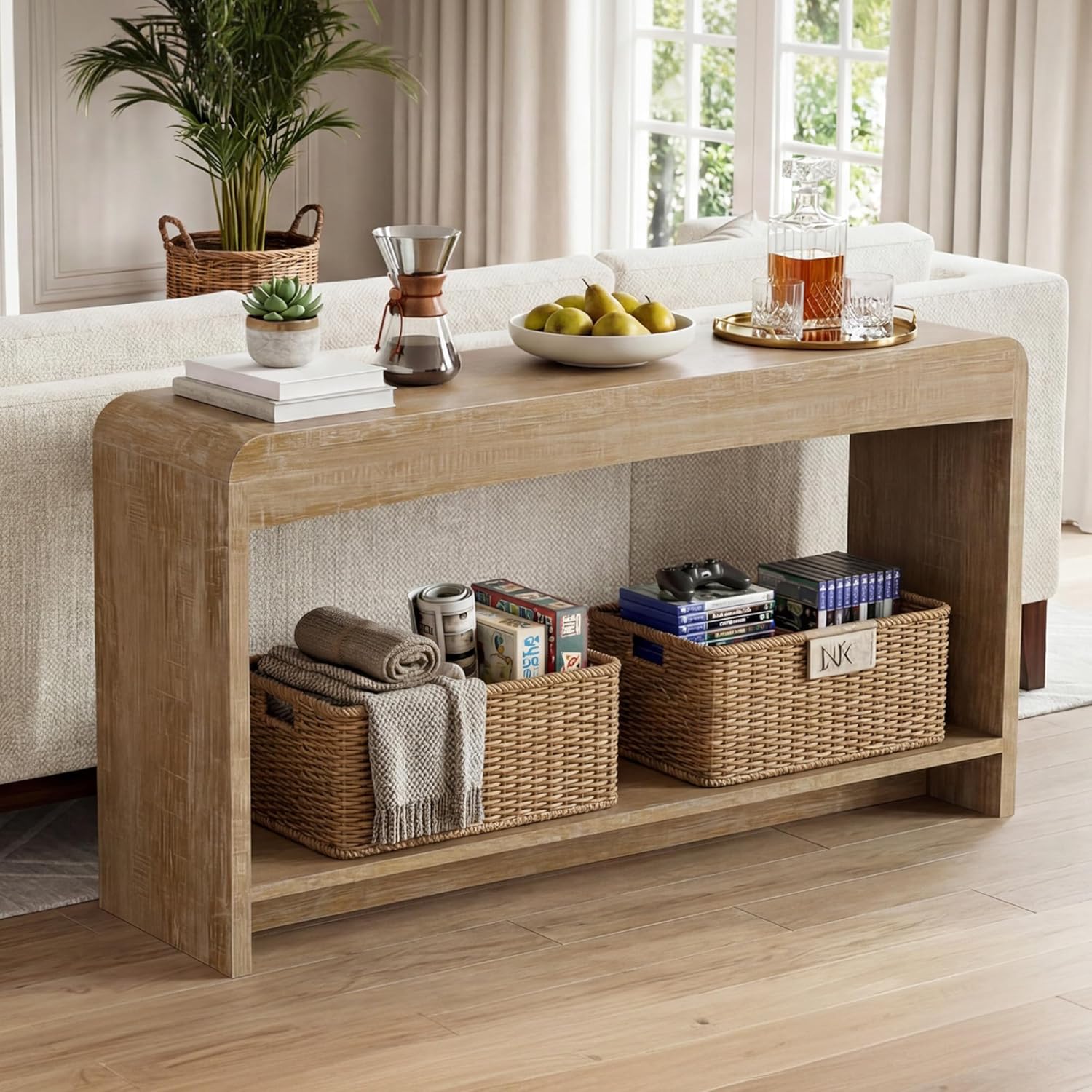 Farmhouse Entryway Table, 43.7" Console Table with Open Shelf | Sofa Table Behind Couch, Wooden Entry Table with Storage for Entrance, Entryway, Living Room, Hallway, Natural