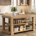Tribesigns 55" Kitchen Island with Seating and Storage, 3-Tier, Farmhouse | Wood Stationary Island Table with Large Worktop & Legroom, Sturdy Coffee Bar Table with Storage Shelf for Kitchen, Brown