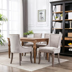 Ball & Cast Mid-Century Upholstered Dining Chairs Set of 2, Thickened Fabric Wingback Kitchen Chairs with Bronze Nail Head & Toned Solid Wood Legs, Beige