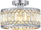 Crystal Chrome Ceiling Light, Modern Semi Flush Mount Ceiling Lighting Fixture, Round Hallway Lighting Fixtures for Entryway Kitchen Bedroom Laundry Room, 1-Light, 11.4 Inch