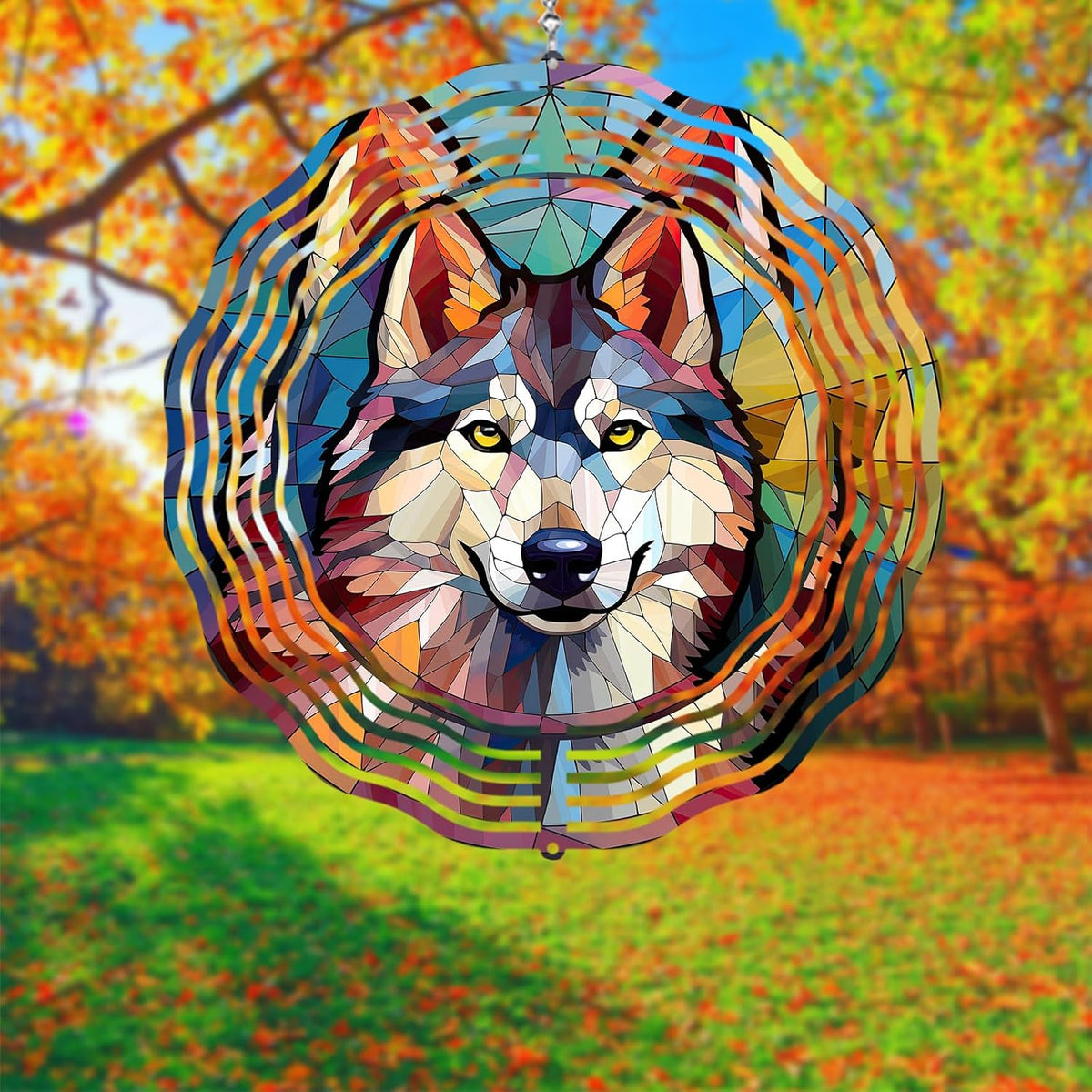 Husky Wind Spinner Pet Dog Memorial Gifts 3D Aluminum Metal Kinetic Hanging Wind Sculpture Spinners for Yard and Garden Indoor Outdoor Window Yard Art Garden Decoration 8 Inch (Husky 1)