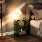 Acrylic Record Player Table with Storage Shelf, Clear Side Table Nightstand (Green, Medium)