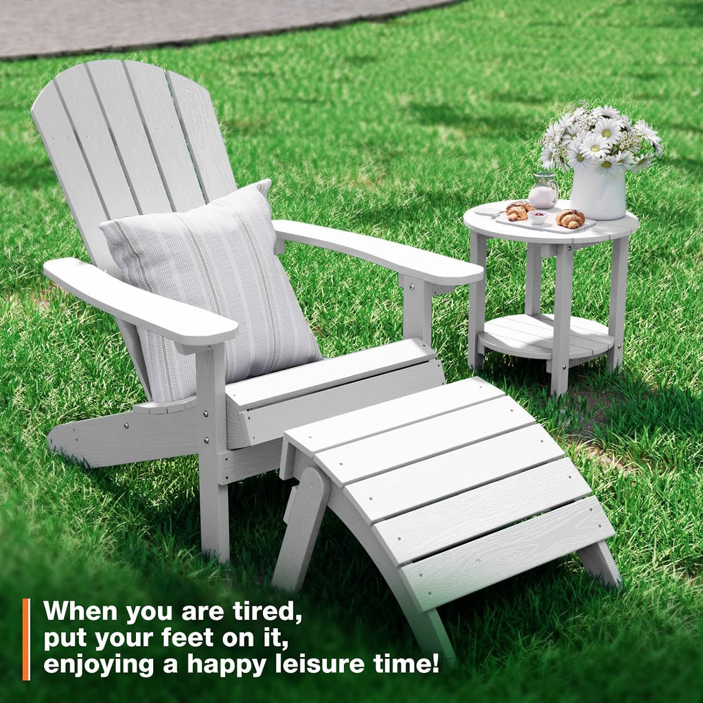 YEFU Adirondack Ottoman Set of 2, Patio Foot Rest, Adirondack Foot Rest, Folding Adirondack Footstool, Weather Resistant for Adirondack Chair, Widely Used for Outdoor, Porch, Backyard, Fire Pits-White