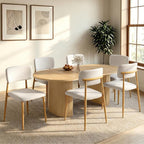 weselon Mid-Century Modern Dining Chairs Set of 4, Upholstered Velvet Dining Room Chairs with Ergonomic Curved Backrest, Wood Grain Metal Frame with Adjustable Feet (Natural Frame+Gray White Seat, 4)
