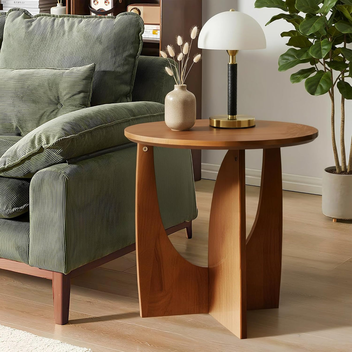 Round End Side Table - 19.7" Unique Tall Round Side Tables Living Room, Mid Century Modern Small Coffee End Table, Solid Wood Accent Tables for Living Room, Bedroom Office, Walnut