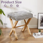 Royal Windsor Vanity Stool,Small Makeup Chair with Metal X Legs | Square Foot Stool,Modern Vanity Chair,Upholstered Vanity Seat for Entryway,Bedroom and Living Room,Light Grey+Yellow
