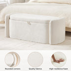 Oval Storage Ottoman Bench, 45" Upholstered Chenille End of Bed Bench Ottomans Bench, Storage Ottoman Foot Rest, Living Room and Hallway, Beige