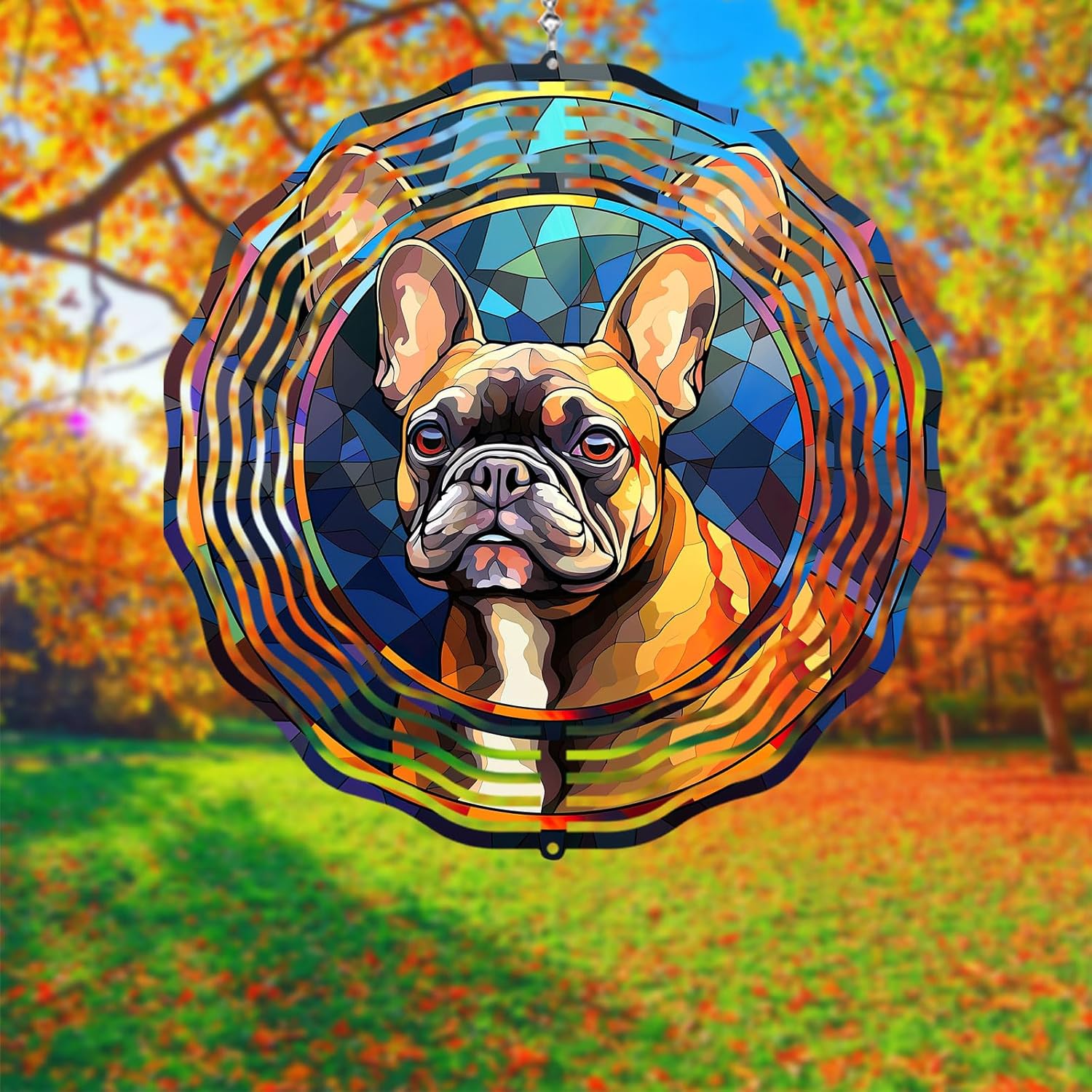 French Bulldog Wind Spinner Pet Dog Memorial Gifts 3D Aluminum Metal Kinetic Hanging Wind Sculpture Spinners for Yard and Garden Indoor Outdoor Window Garden Decoration 8 Inch (French Bulldog 3)