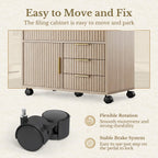 Fluted File Cabinet with 5 Drawers, Large Storage with Cabinet Door, Mobile Filing Cabinet with Locable Wheels for Home Office, Light Oak