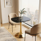 24 Inch Square Tulip Bistro Table for 2-4, Small Dining Table with Gold Metal Pedestal Base, Black Faux Marble Top Kitchen Table, Modern Square Cafe Table for Apartment Living Room Office Small Space