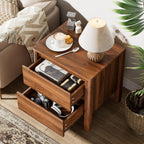 Furniway Mid Century Living Room Table Set of 4, Coffee Table, TV Stand and 2 End Tables with Sliding Door Storage, Walnut
