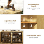 Sideboard Cabinet with Storage - 63” Large Kitchen Buffet Table, Adjustable Shelf & 4 Fluted Doors Farmhouse Coffee Bar for Living Room Dining Room Entryway, Wood