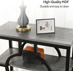 End Table, Narrow Side Table with 3-Tier Storage Shelves, Wood Sofa Side Table with Geometric Metal Frame for Living Room, Industrial Bedside Nightstand for Bedroom (1, Gray)