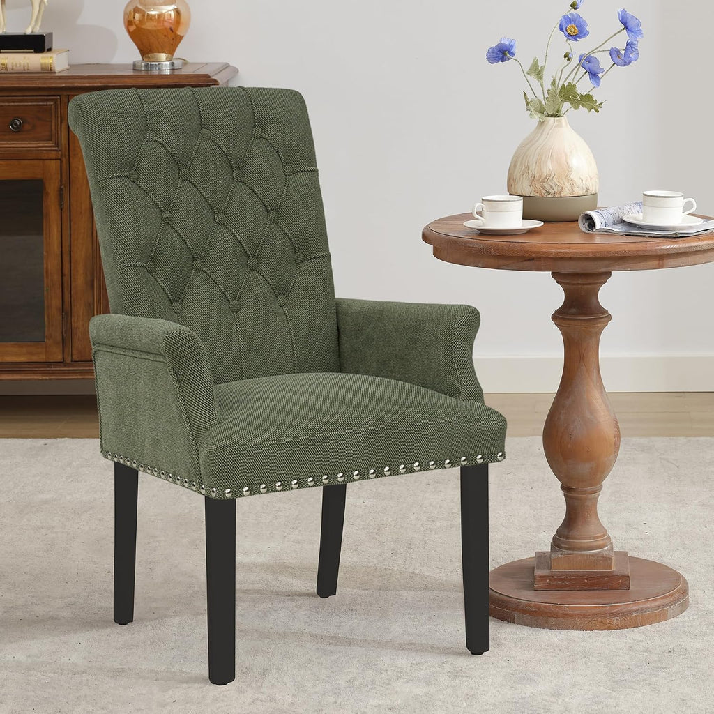 adochr Upholstered Fabric Accent Dining Chair, Arm Dining Chair with Elegant Tufted Club for Dining Room Kitchen Room, Green