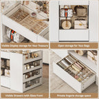 LIVAUVEAD Closet Island with 12 Drawers, Glass Top & Display Shelves, White | Wardrobe Armoire Bedroom Island, White Dresser with Glass Display Shelf, Walk-in Closet Island for Bedroom, Cloakroom