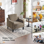 VINGLI Light Brown Accent Chair, Upholstered Armchair for Living Room | Chenille Reading Chair for Bedroom, Modern Traditional Sofa Chair, Comfy Chair for Small Space, Apartment, Waiting Room