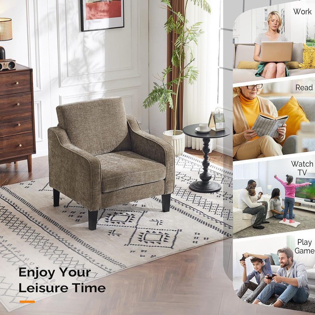 VINGLI Accent Chairs Set of 2, Modern Traditional Armchair for Living Room | Light Brown Reading Chair for Bedroom, Chenille Upholstered Sofa Chairs, Comfy Chair for Small Space, Apartment, Waiting Room