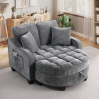 Oversized Chaise Lounge Chair Indoor with Ottoman, Chenille Tufted Comfy Loveseat Sofa Chair with Adjustable Backrest, Fluffy Recliner Sofa, Convertible Couch Sleeper Bed for Living Room(51"W, Grey)