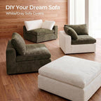 Amsleekey 108" Cloud Sectional Couch with 2 Washable Cover Sets | L-Shaped Modular Sofa with Ottoman, Deep Seat Couch for living room, DIY Covers in White and Green