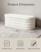 GLAXYFUR Storage Ottoman Bench, 43" Entryway Shoe Seat, Sherpa White | Upholstered Oval Ottoman with Storage, End of Bed Stool Blanket Chest, For Living Room, Hallway