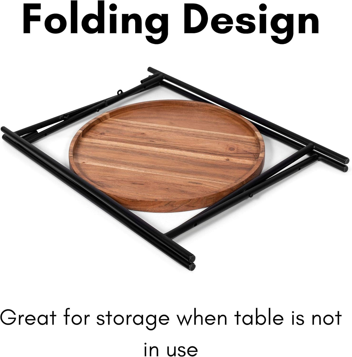 BIRDROCK HOME Folding Side Table with Removable Wood Tray - Modern Accent, Foldable End Table for Living Room, Bedroom - Portable Serving Tray for Decoration, Coffee, Drinks & Food - Natural Acacia
