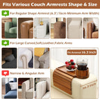 GHKINMAL Couch Cup Holder Tray, Acacia Wood Couch Armrest Table with 360° Ratated Phone Holder, 18.99" Flodable Anti-Slip Sofa Armrest Tray Tables for Snacks Remote Storage