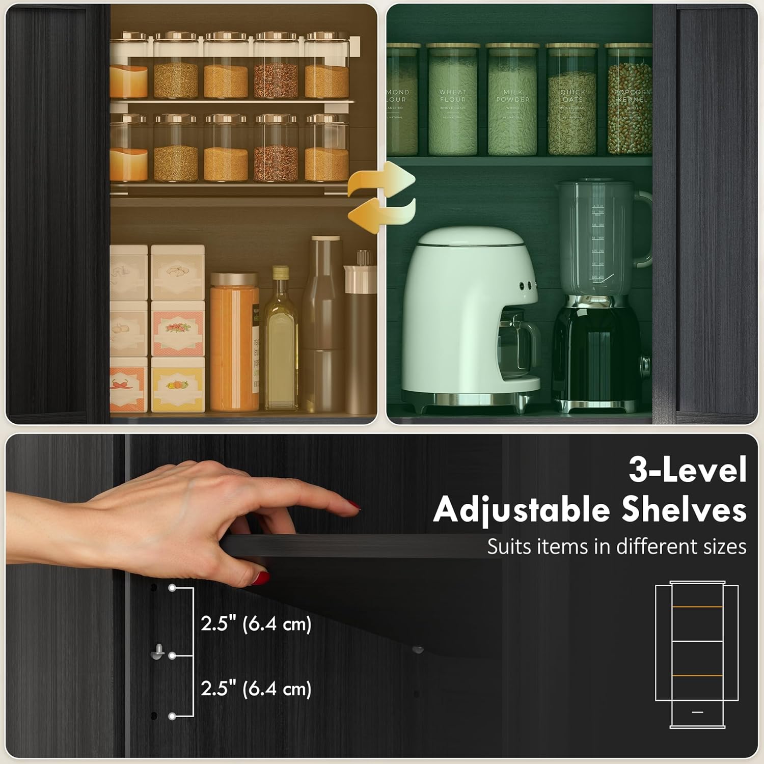 HOMCOM 71" Tall Kitchen Pantry, Farmhouse Storage Cabinet with Barn Doors, Drawer and Adjustable Shelves, Freestanding Food Pantry Cabinet for Kitchen, Dining Room, Black